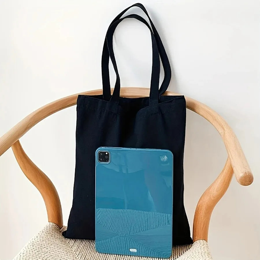 Large Capacity Black White Canvas Shoulder Tote Bag Folding Eco Cotton Handbag Reusable DIY Shoulder Bag Shopping Bag - Tasawoq
