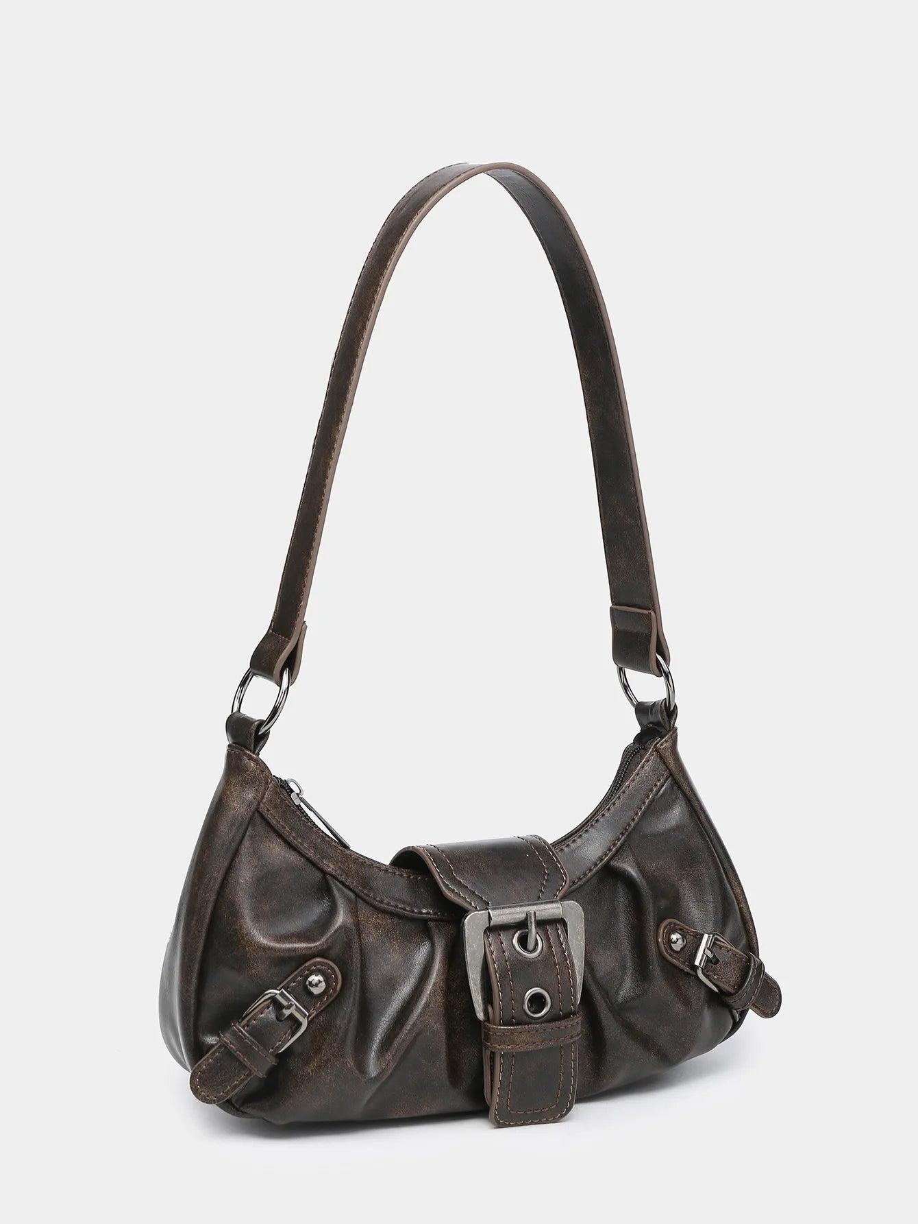 2024 spring hot selling Maillard style retro style small bag spicy girl Y2K wasteland style vintage leather shoulder armpit bag - Tasawoq