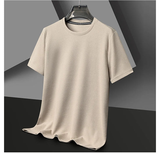 New Summer Waffle Round Neck Short Sleeved T-shirt for Men's Short Sleeved Top - Tasawoq