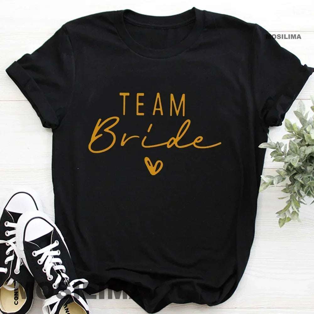 Women Cotton T Shirt Team Bride Bachelorette Party Shower Hen Party Bridesmaid Print T-Shirt 2024 Girls Wedding Female Tops - Tasawoq