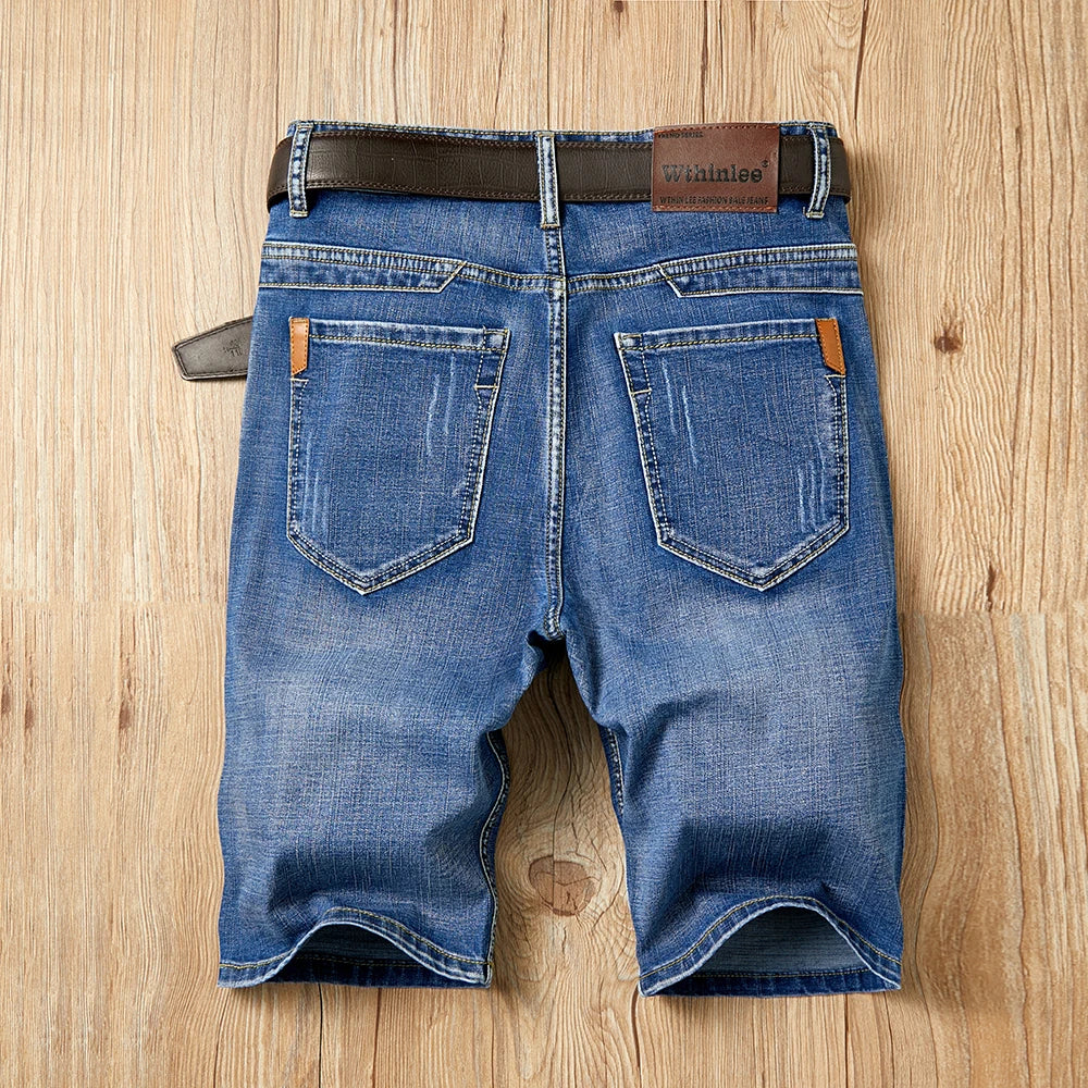 Summer Shorts Jeans Men Denim Pants Stretch Dark Blue Fashion Design Men's Jeans Slim Straight Male Short Jeans Hombre - Tasawoq
