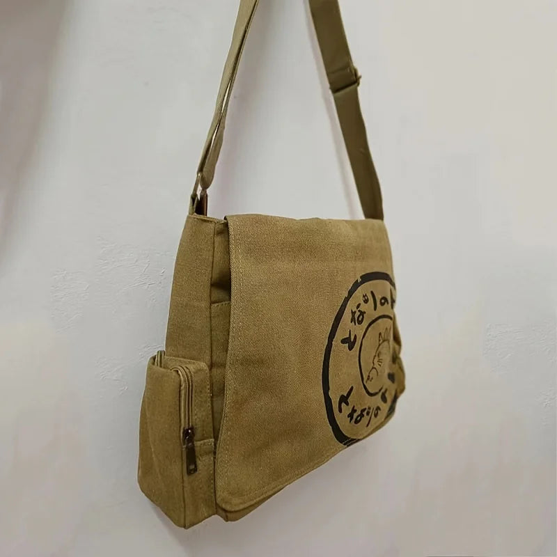 Vintage Cartoon Women Canvas Messenger Bag Large Capacity Tote Bag Women Shoulder Handbag - Tasawoq
