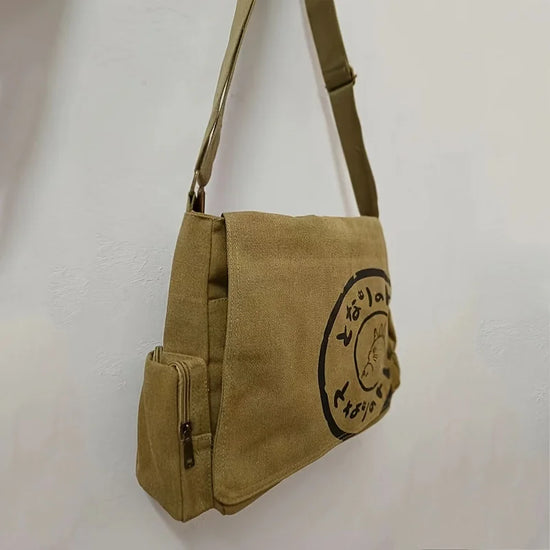 Vintage Cartoon Women Canvas Messenger Bag Large Capacity Tote Bag Women Shoulder Handbag - Tasawoq