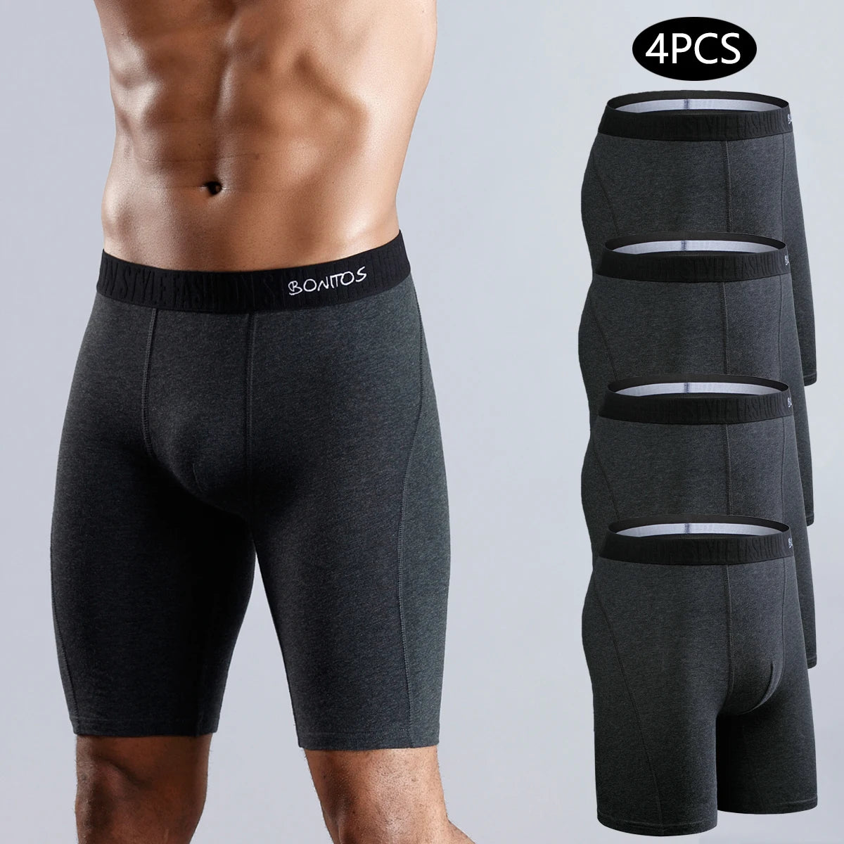 4pcs long boxers for men underwear plus size Men's panties sexy long leg underpants cotton Mens boxer shorts fashion male Trunk - Tasawoq
