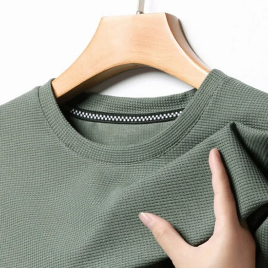 New Summer Waffle Round Neck Short Sleeved T-shirt for Men's Short Sleeved Top - Tasawoq