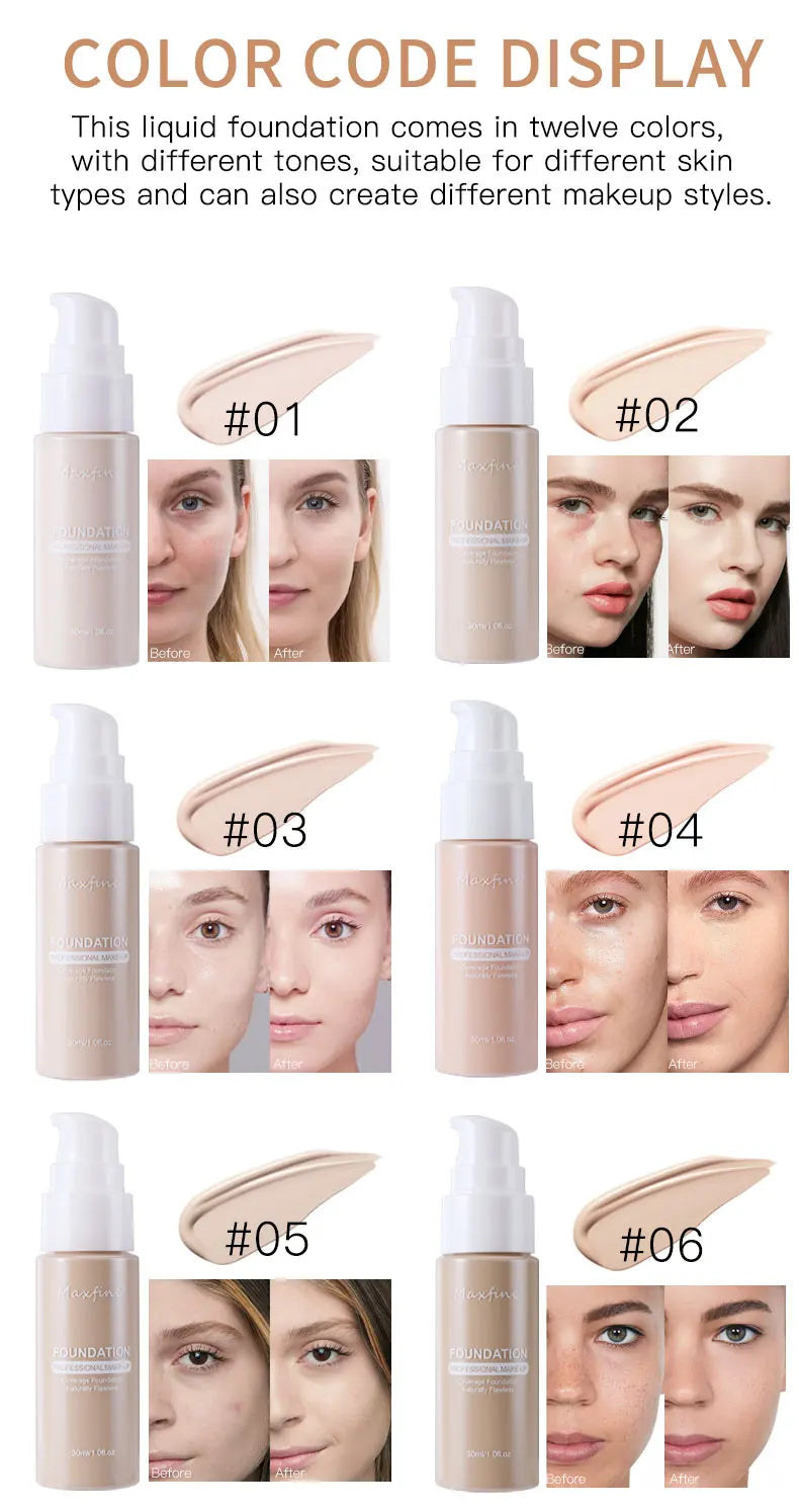 12-color liquid foundation, unparalleled wrinkle relieving and full coverage of high-definition liquid foundation, has a nourish - Tasawoq