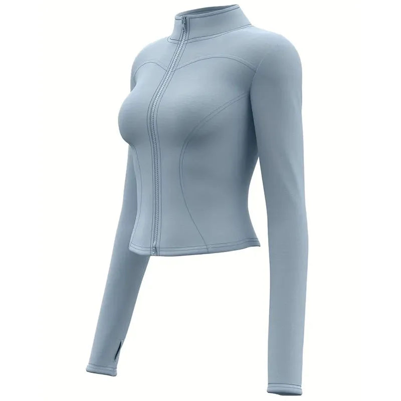 Women's Zip-Up Running Jacket Lightweight Stretchy Running Track Jacket with Thumb Holes, High Neck, Breathable Yoga Sportwear - Tasawoq