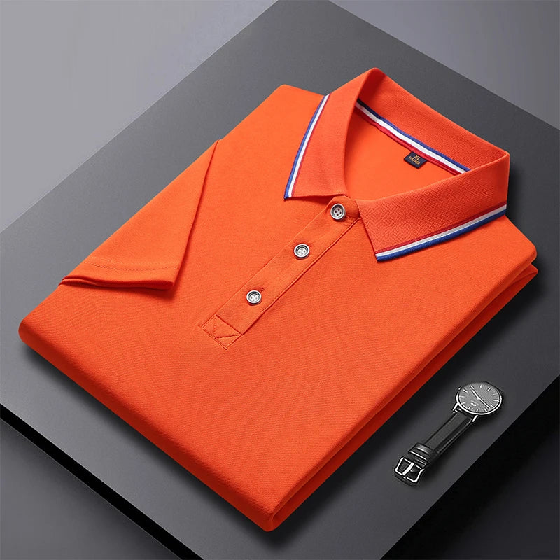 2024 Solid Color Polo Shirt Men's Business Polo Collar Half sleeved Top 2024 Summer Casual Short sleeved T-shirt for Men an - Tasawoq