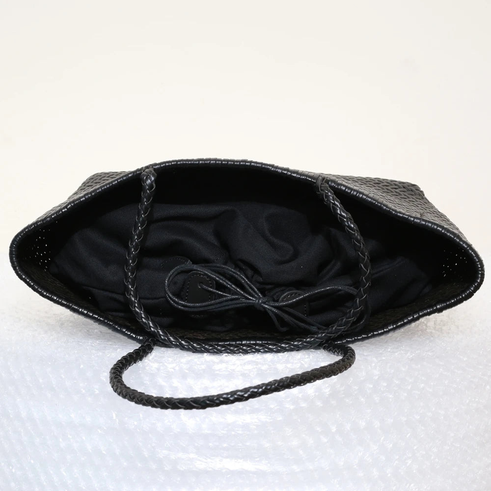Handbags Women's Genuine Leather Shoulder Bag Weaving Casual Shopping Bag Vintage Big Tote Purse Cowhide Cross Hand Bags Lady - Tasawoq