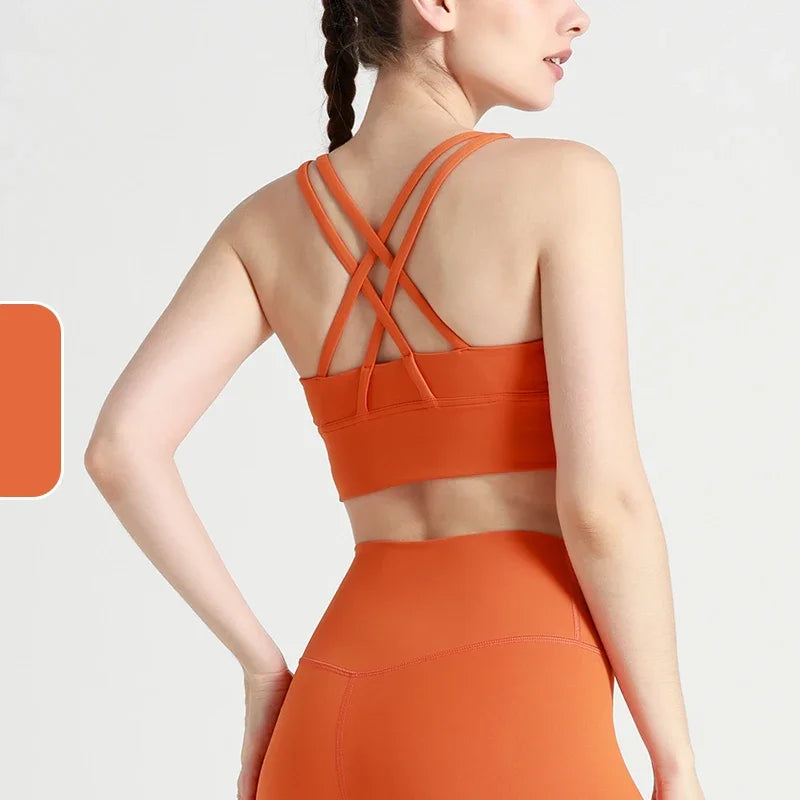 New Summer Sexy Sports Bras Women Fitness Vest Sports Top Cross Back Yoga Bra Running Fitness Breathable Shockproof Yoga Bra - Tasawoq