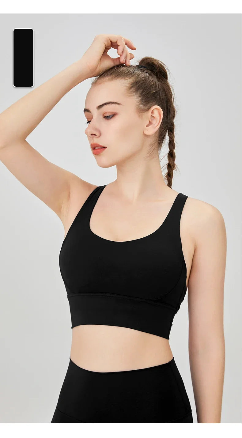 New Summer Sexy Sports Bras Women Fitness Vest Sports Top Cross Back Yoga Bra Running Fitness Breathable Shockproof Yoga Bra - Tasawoq