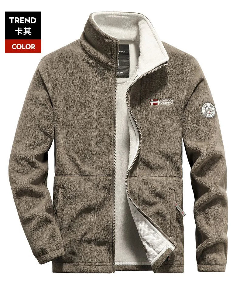Winter Warm Fleece Jacket Men's Climbing Double Thickened Pocket Jacket Outdoor High Collar Windproof Ski Sweatshirt Coat Men - Tasawoq