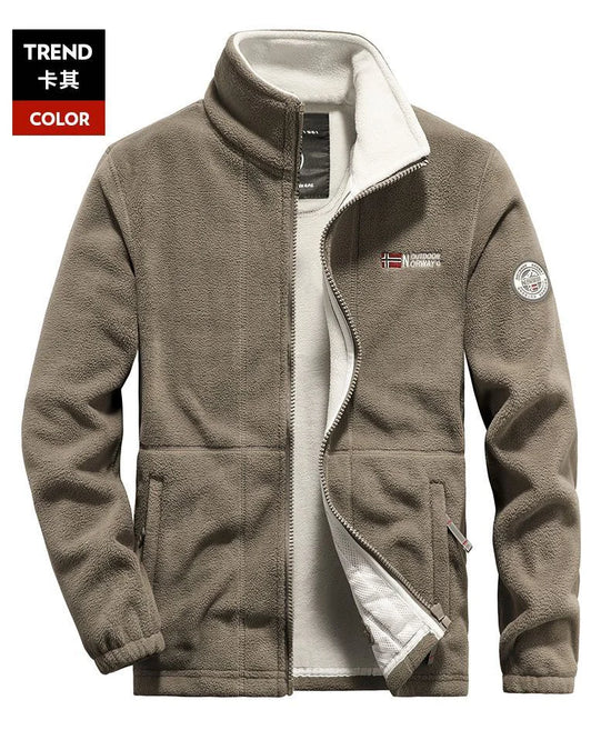 Winter Warm Fleece Jacket Men's Climbing Double Thickened Pocket Jacket Outdoor High Collar Windproof Ski Sweatshirt Coat Men - Tasawoq