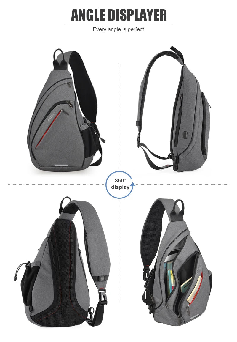 Mixi Men One Shoulder Backpack Women Sling Bag Crossbody USB Boys Cycling Sports Travel Versatile Fashion Bag Student School - Tasawoq