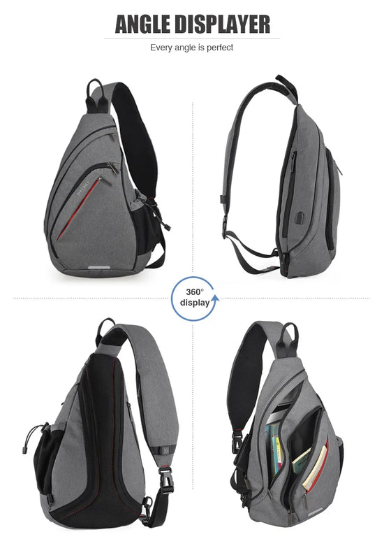Mixi Men One Shoulder Backpack Women Sling Bag Crossbody USB Boys Cycling Sports Travel Versatile Fashion Bag Student School - Tasawoq