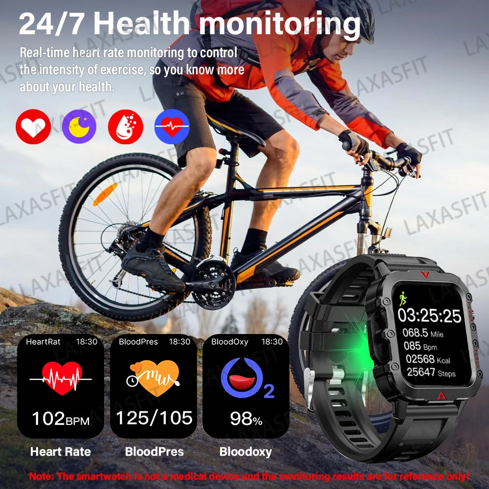 LAXASFIT 2024 Outdoor Military Men's Smart Watch Bluetooth Talk Sports Heart Rate Monitor Smart Watch Android IOS - Tasawoq