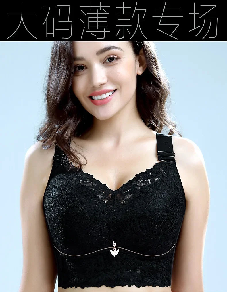 Women's Lace Push-Up Bra – Embroidered Backless Lingerie, Wire-Free, Plus Size (CDE 36–48) - Tasawoq