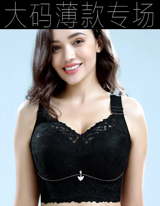 Women's Lace Push-Up Bra – Embroidered Backless Lingerie, Wire-Free, Plus Size (CDE 36–48) - Tasawoq