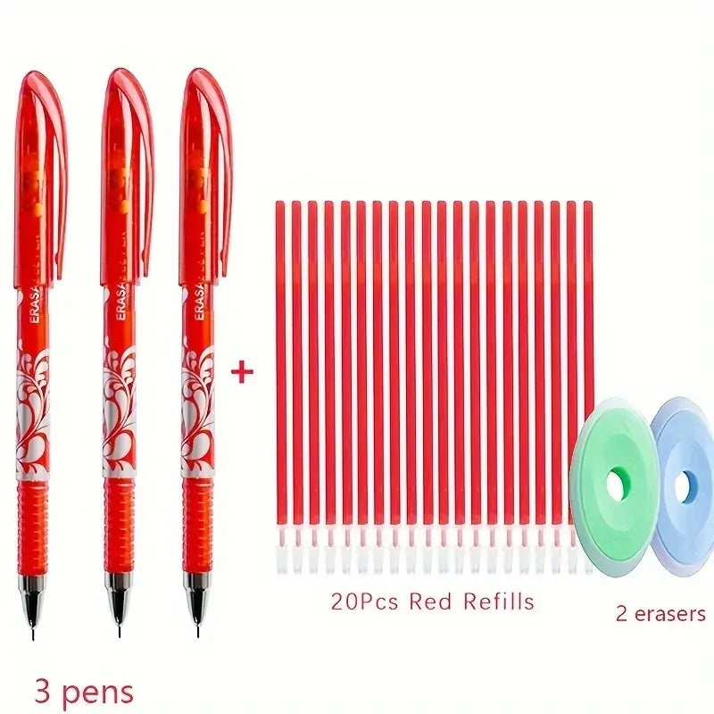 0.5mm Erasable Gel Pen Set 6 Colors Ink Writing Gel Pens Refills Rods Washable Handle for School Office Stationery Supplies