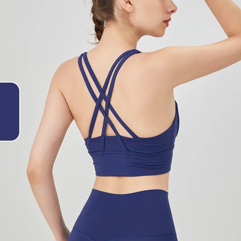 New Summer Sexy Sports Bras Women Fitness Vest Sports Top Cross Back Yoga Bra Running Fitness Breathable Shockproof Yoga Bra - Tasawoq