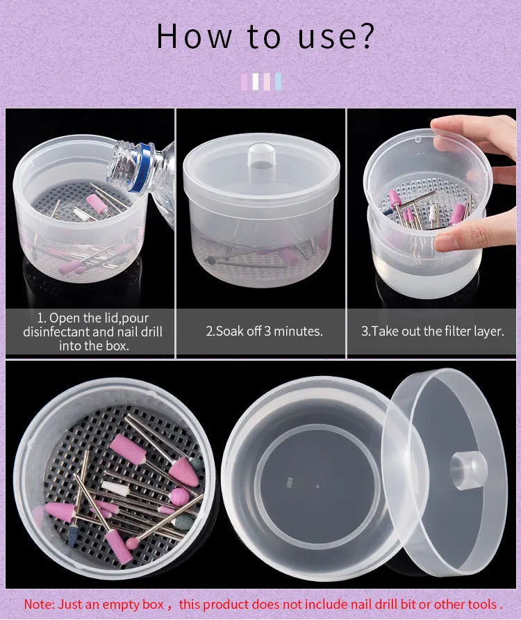 Nail Drill Bits Disinfection Box Double Layer Filtration Cleaning Box Manicure Storage Case Nail Brush Cleaning Container - Tasawoq