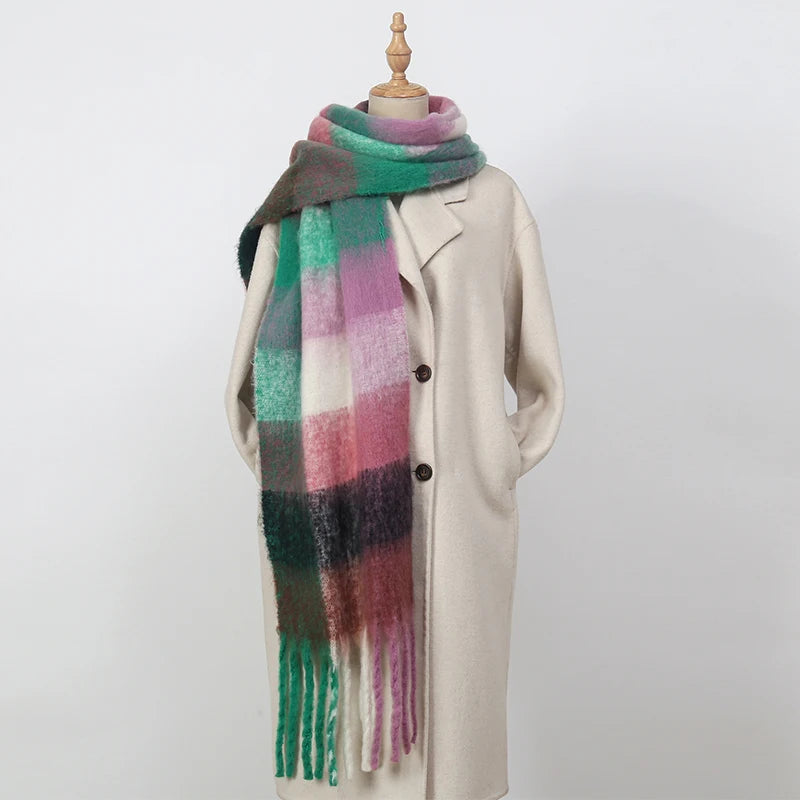 2025 Winter Thick Warm Scarf Women Cashmere Shawl and Wraps Pashmina Neckerchief Bufanda Female Rainbow Hairy Tessel Echarpe New - Tasawoq