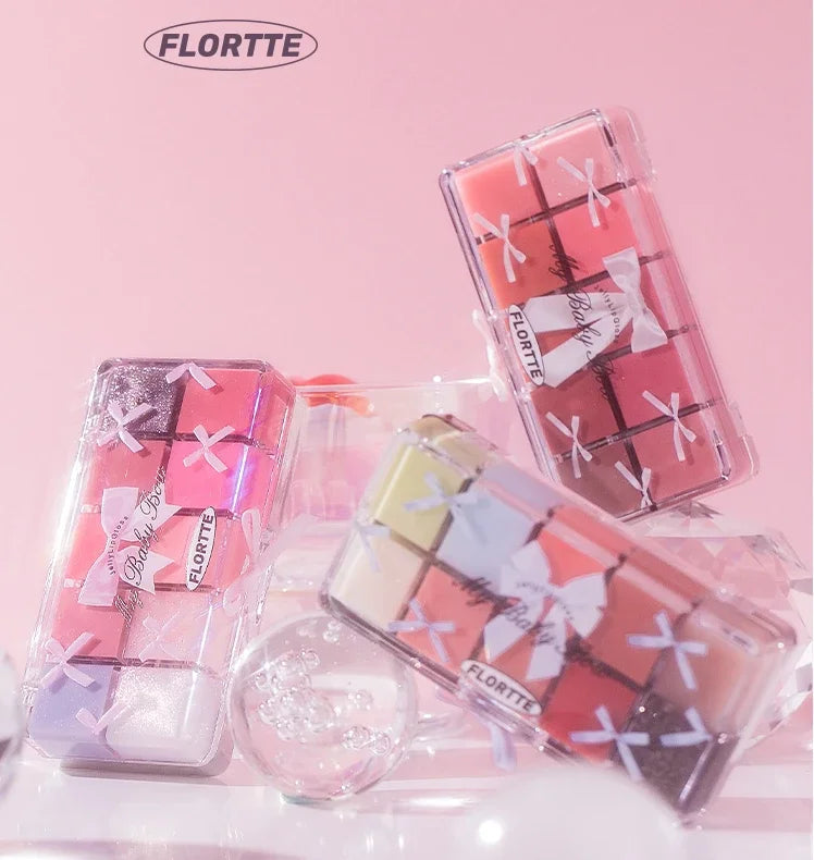 FLORTTE & My Baby Bow 10-color jell ylip gloss palette lipstick lip glaze - Tasawoq