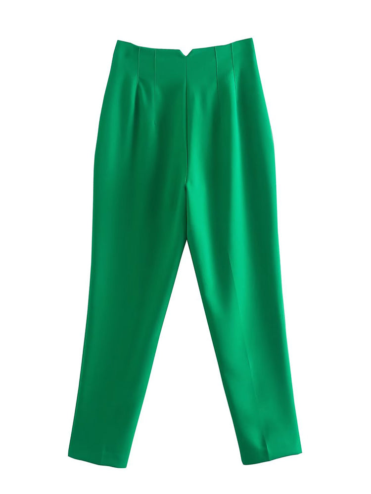 Willshela Women Fashion Straight Pants High Waist Front Zipper Trousers Vintage Full Length Female Chic Lady - Tasawoq