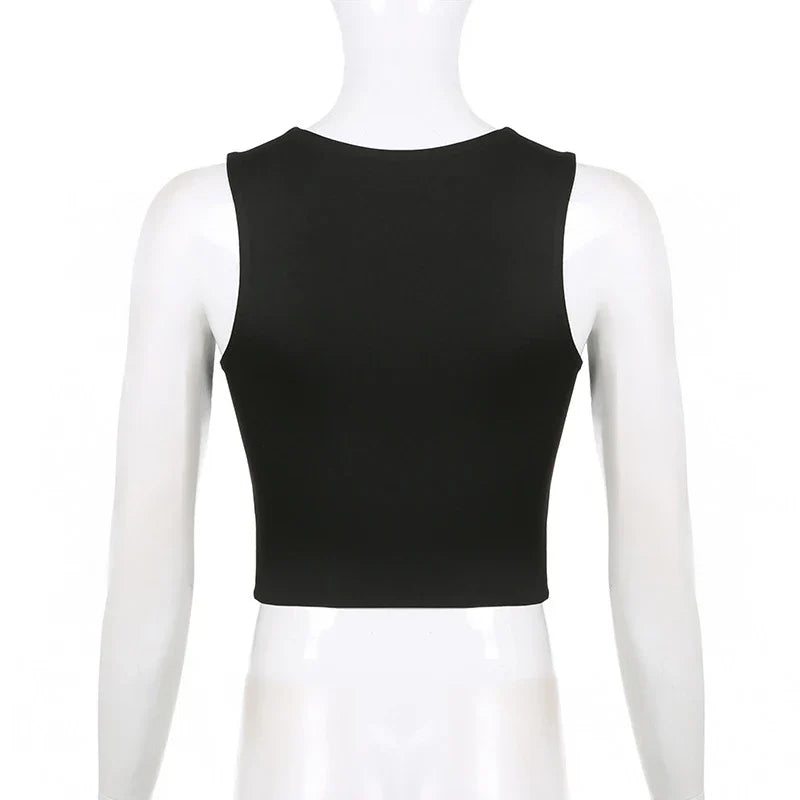 Sleeveless Collar Crop Top Women Tank Tops Casual Y2K Summer 2024 Black T Shirts Sexy - Tasawoq