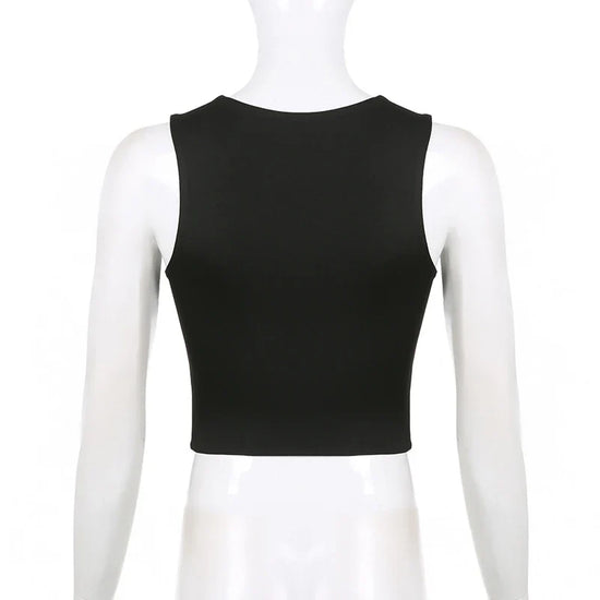 Sleeveless Collar Crop Top Women Tank Tops Casual Y2K Summer 2024 Black T Shirts Sexy - Tasawoq