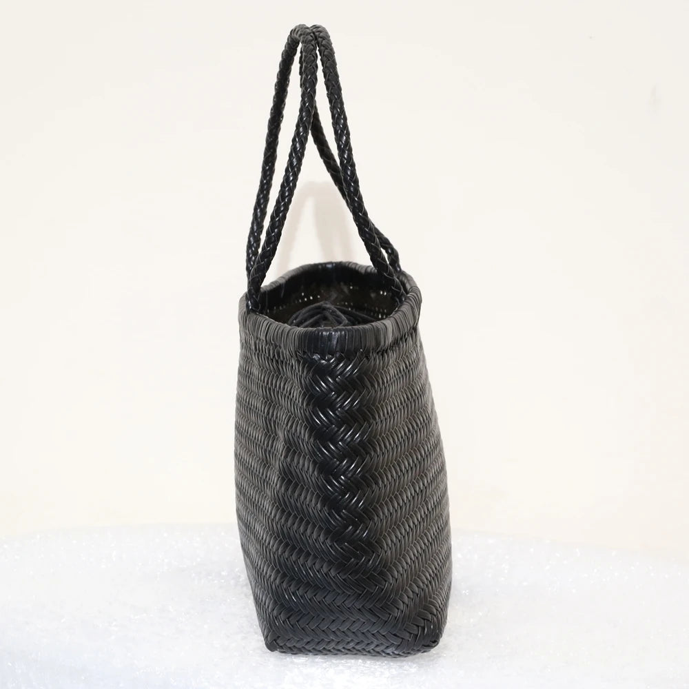 Handbags Women's Genuine Leather Shoulder Bag Weaving Casual Shopping Bag Vintage Big Tote Purse Cowhide Cross Hand Bags Lady - Tasawoq