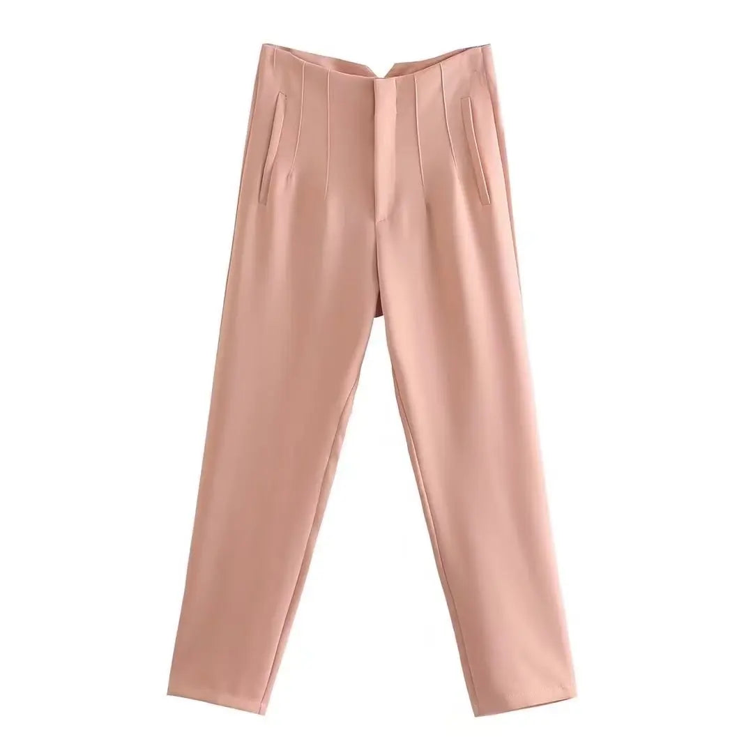 Willshela Women Fashion Straight Pants High Waist Front Zipper Trousers Vintage Full Length Female Chic Lady - Tasawoq
