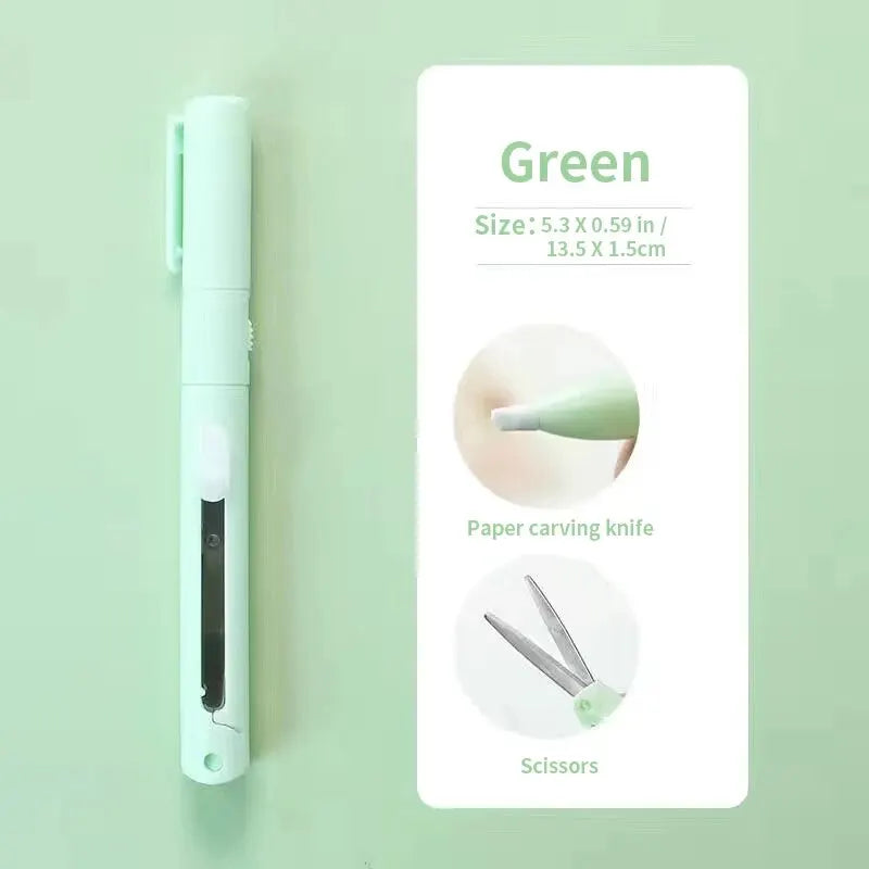 1pc Mini Portable Scissors Paper Cutter Knife 2 In 1 Multifunctional Pocket Pen Shape Scrapbooking Carving Cutting Art Tools
