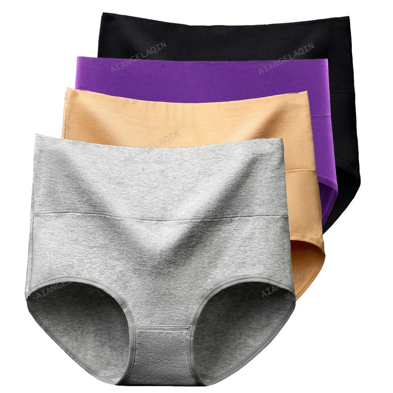 4Pcs/Lot High Waist Underwear Cotton Panties Women Body Slim Abdominal Underwear Plus Size Girls Briefs Female Lingerie Shaper - Tasawoq