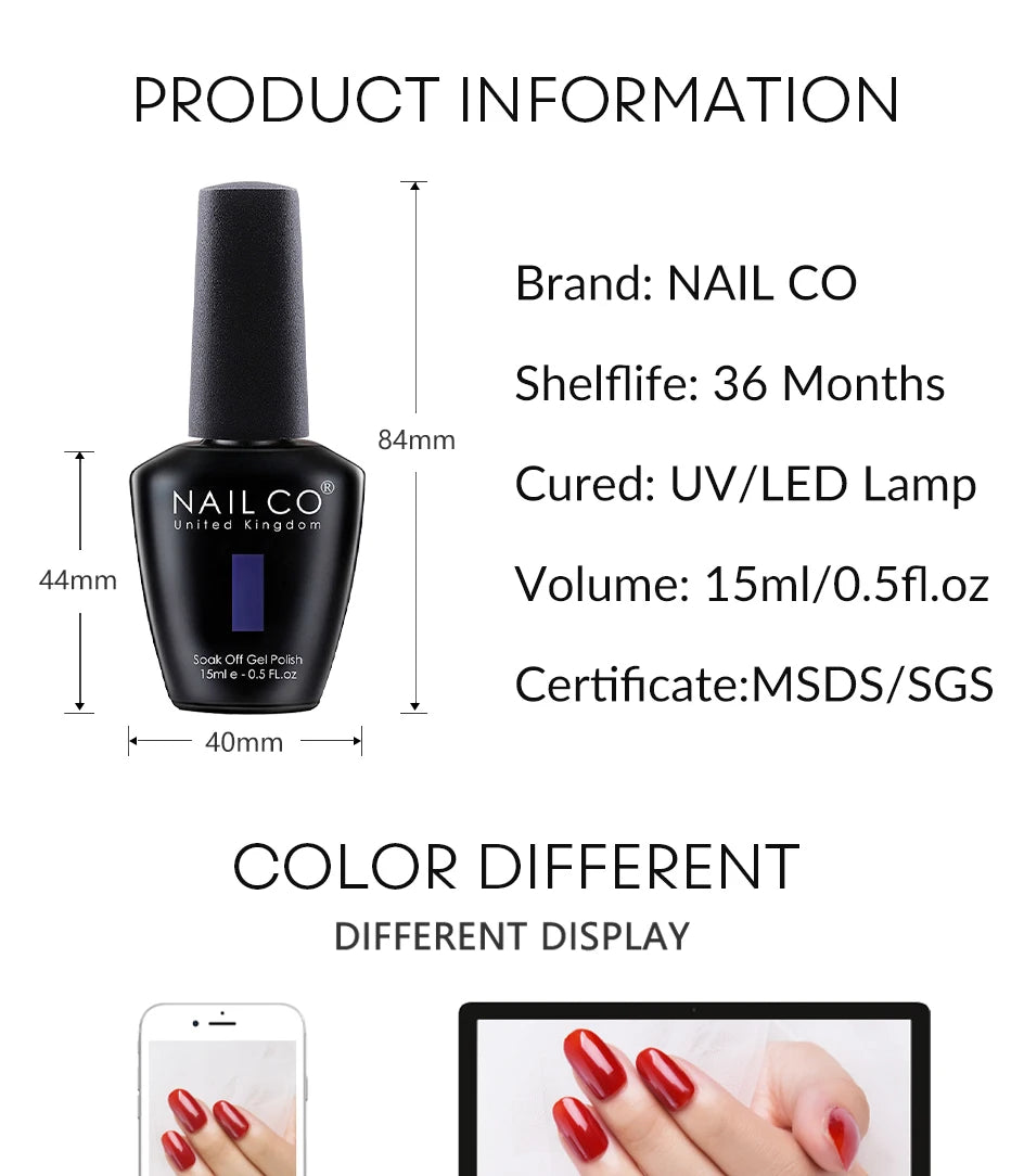 NAILCO Red Colors Series 15ML Nail Gel Polish Nail Supplies Semi Permanent For Nail Art Manicure Soak Off LED UV Hybrid Varnish - Tasawoq