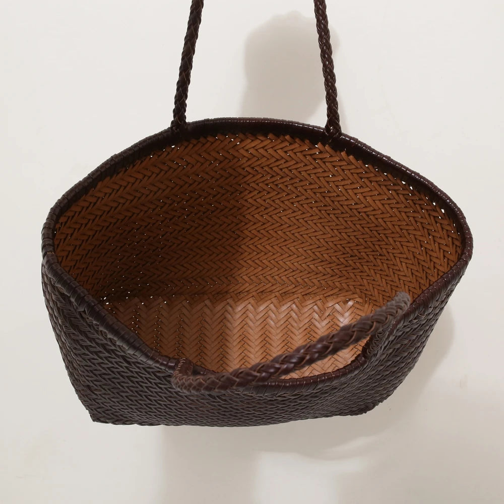Handbags Women's Genuine Leather Shoulder Bag Weaving Casual Shopping Bag Vintage Big Tote Purse Cowhide Cross Hand Bags Lady - Tasawoq