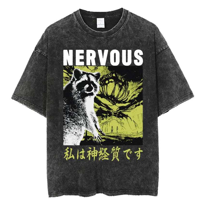 The Horrors Are Never Ending Yet I Remain Silly T-shirt Funny Japanese Style Frog Retro Washed T Shirt Men's Oversized Tees Tops - Tasawoq