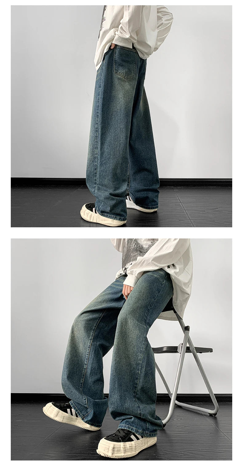 Jeans men Wide Leg Jeans Male Loose Straight Denim Pants 2025 Autumn Harajuku Vintage Blue Jean Trouser Streetwear Clothes