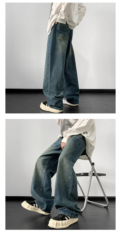 Jeans men Wide Leg Jeans Male Loose Straight Denim Pants 2025 Autumn Harajuku Vintage Blue Jean Trouser Streetwear Clothes