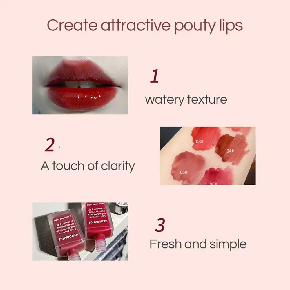 Lightly Glass Water Gloss Herorange Lip Glaze Mirror Moisturizing Plump Lips Not Easy To Stick To The Cup Long-Lasting Makeup - Tasawoq