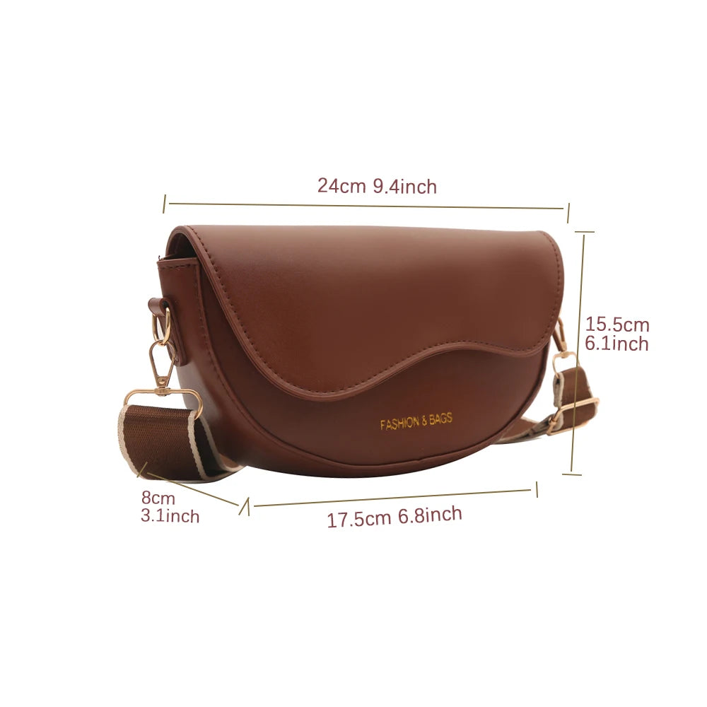 Women Vintage Solid Color Flap Small Saddle Shoulder Underarm Bag Fashion PU Leather Wide Strap Crossbody Bag Shoulder bag zwq - Tasawoq