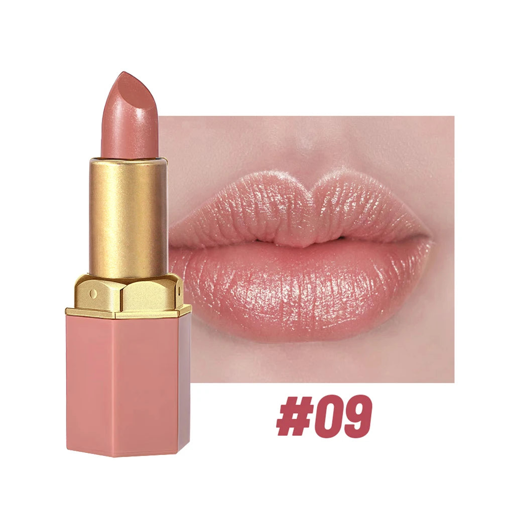 6 Colors Gold Bar Tube Lipstick Matte Texture Pearlescent Glitter Velvet Lipstick Valentine's Day Gift 1PCS - Tasawoq