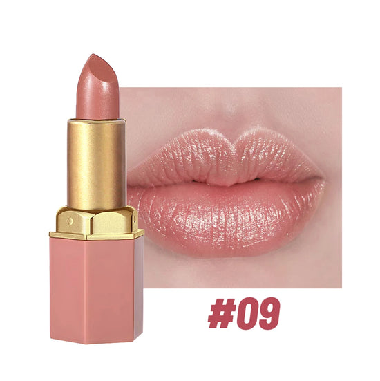 6 Colors Gold Bar Tube Lipstick Matte Texture Pearlescent Glitter Velvet Lipstick Valentine's Day Gift 1PCS - Tasawoq