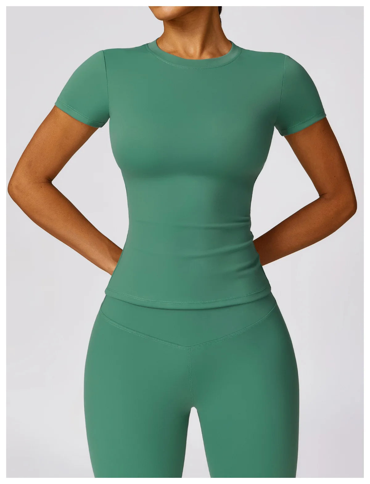 NCLAGEN Women Running Sports T Shirt Summer Short Sleeve Round Neck Breathable Stretchy GYM Yoga Slim Fitness Active Top Tee - Tasawoq