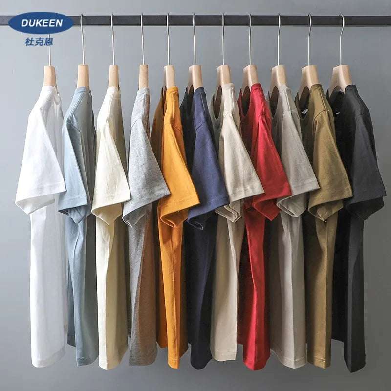 Dukeen 280gsm Oversized Heavy T-Shirt for Men Summer Short Sleeve Tee Cotton Solid Color Top Casual T Shirts One Piece - Tasawoq