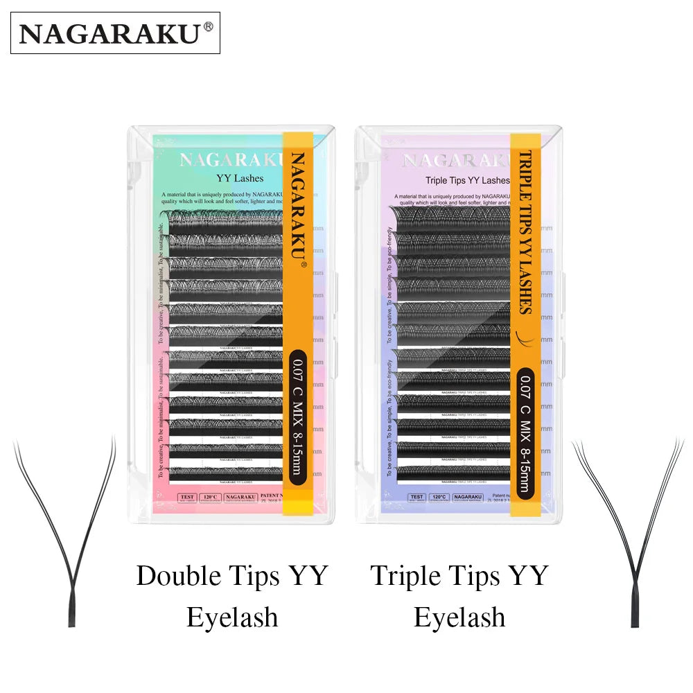 NAGARAKU YY Shape Double/Three Split Tips Triple Top Interlaced Root Eyelash Extensions Eyelashes - Tasawoq