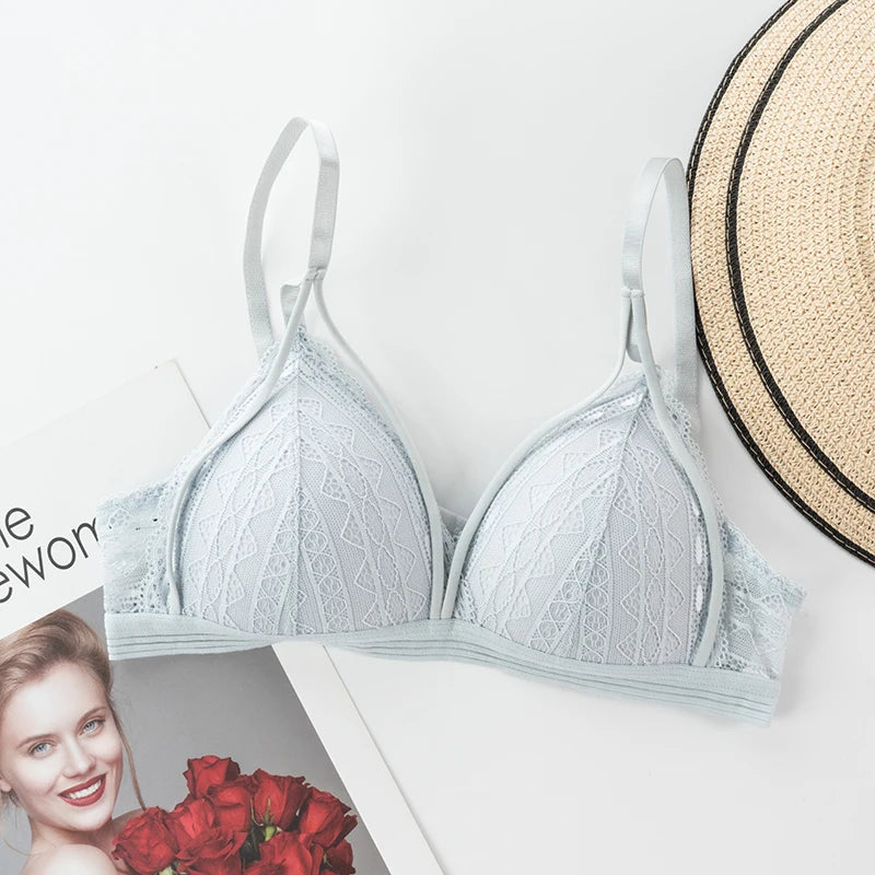 Floral Lace Bras for Women Sexy Lingerie Beauty Back Deep V Bralette Wire Free Thin Underwear Push Up Bra Female Brassiere - Tasawoq