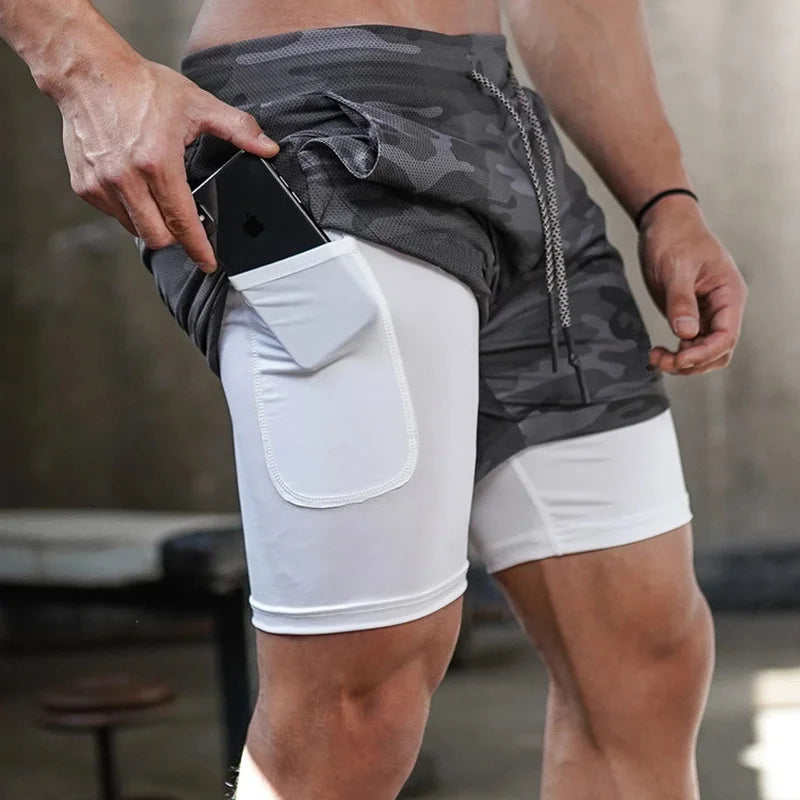 Camo Running Shorts Men Gym Sports Shorts 2 In 1 Quick Dry Workout Training Gym Fitness Jogging Short Pants Summer Men Shorts - Tasawoq