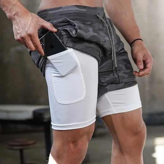 Camo Running Shorts Men Gym Sports Shorts 2 In 1 Quick Dry Workout Training Gym Fitness Jogging Short Pants Summer Men Shorts - Tasawoq