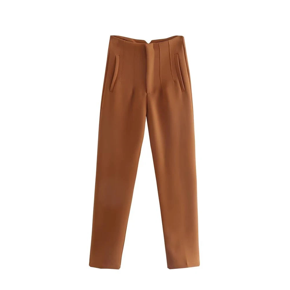 Willshela Women Fashion Straight Pants High Waist Front Zipper Trousers Vintage Full Length Female Chic Lady - Tasawoq